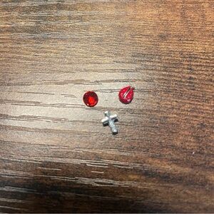 Origami Owl Red Ruby Ladybug Silver Cross Charms Set